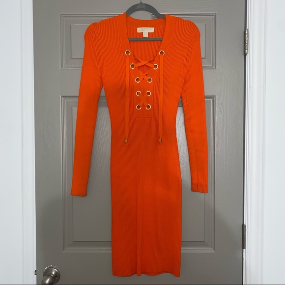 Michael Kors Dresses Michael Kors Bright Orange Lace Up Dress